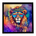 Hippie Animal Lion Framed Metal Print Bathroom, Kitchen, Office, Home Decor Wall Art Ready to Hang, Square, 8X8