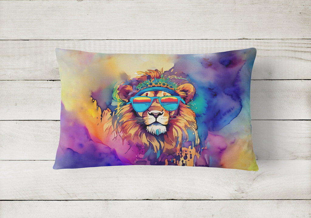 Hippie Animal Lion Decorative Throw Pillow 12x16 Indoor Outdoor Accent Cushion, Fabric Cover with Insert for Sofa, Bed, Porch & Living Room