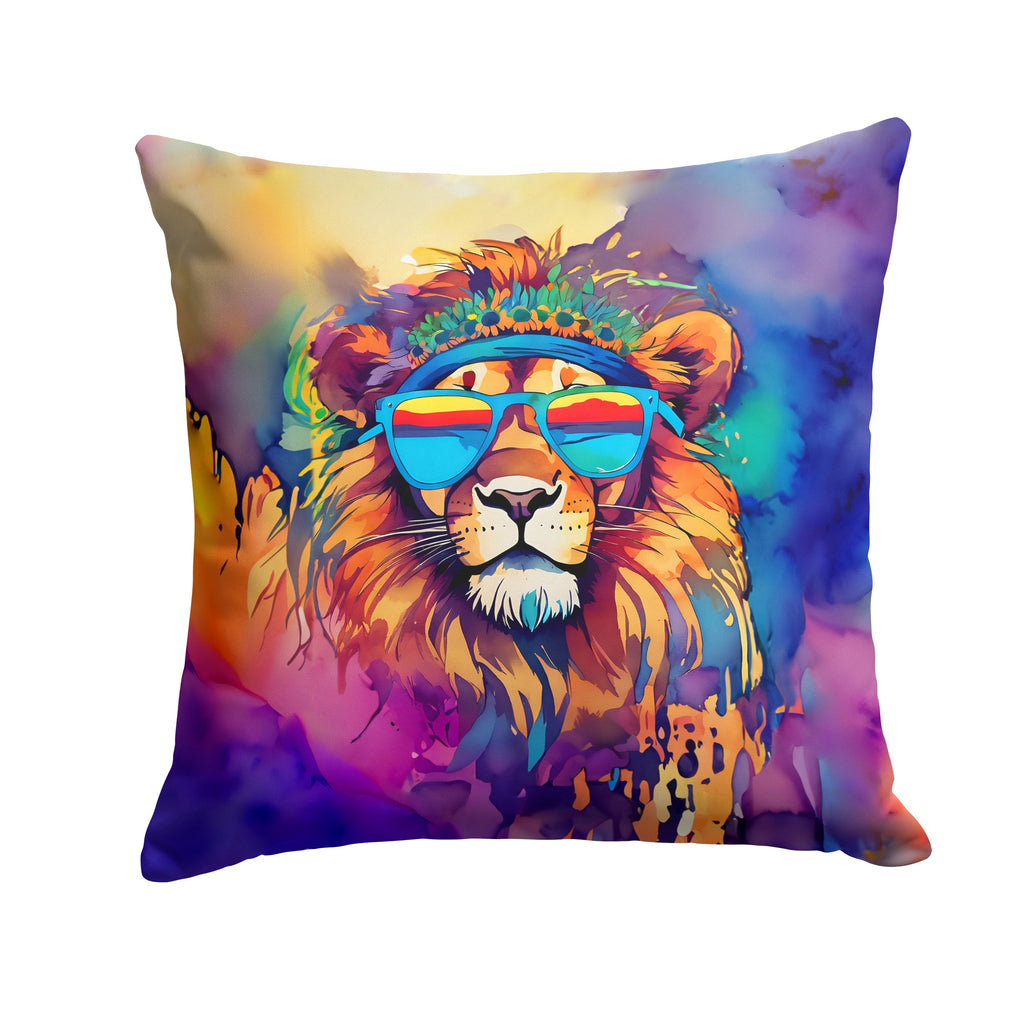 Hippie Animal Lion Decorative Throw Pillow 14x14 Indoor Outdoor Accent Cushion, Fabric Cover with Insert for Sofa, Bed, Porch & Living Room