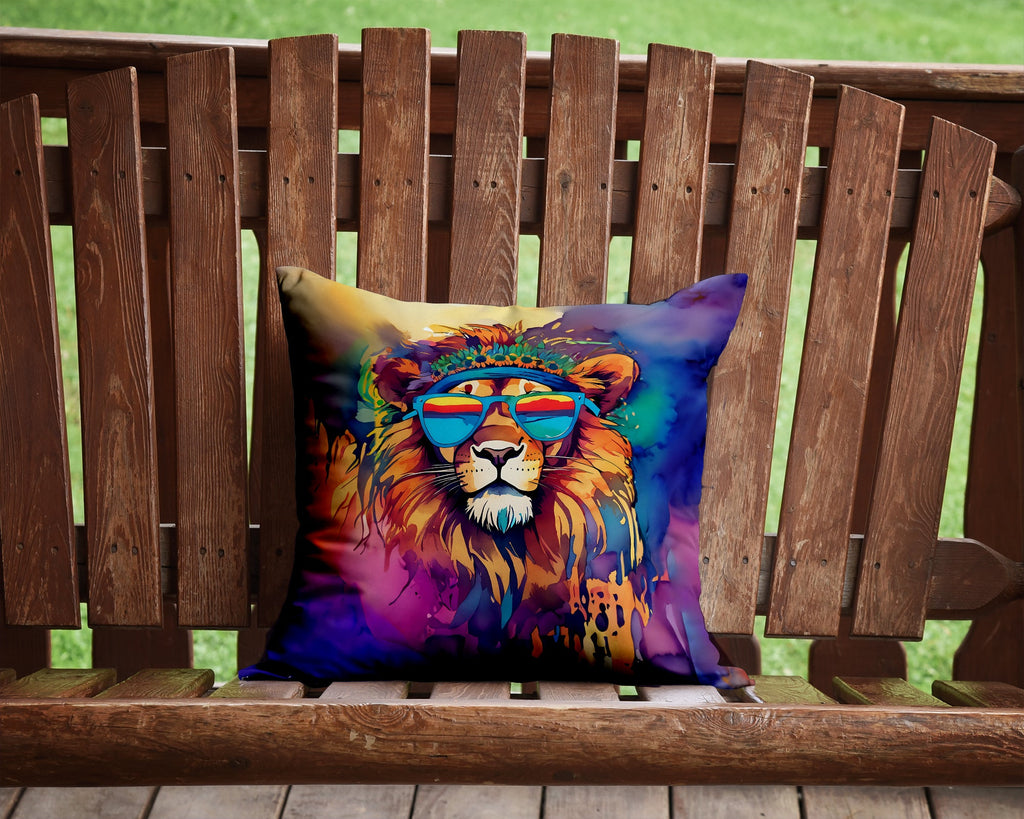 Hippie Animal Lion Decorative Throw Pillow 14x14 Indoor Outdoor Accent Cushion, Fabric Cover with Insert for Sofa, Bed, Porch & Living Room
