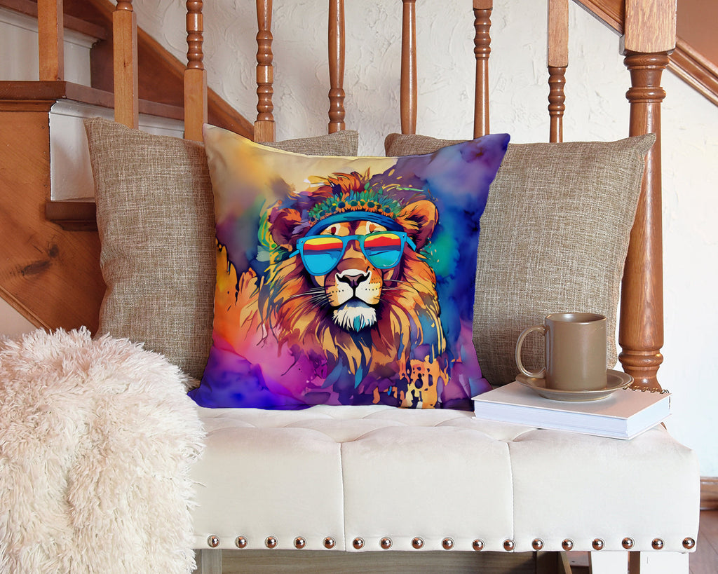 Hippie Animal Lion Decorative Throw Pillow 14x14 Indoor Outdoor Accent Cushion, Fabric Cover with Insert for Sofa, Bed, Porch & Living Room
