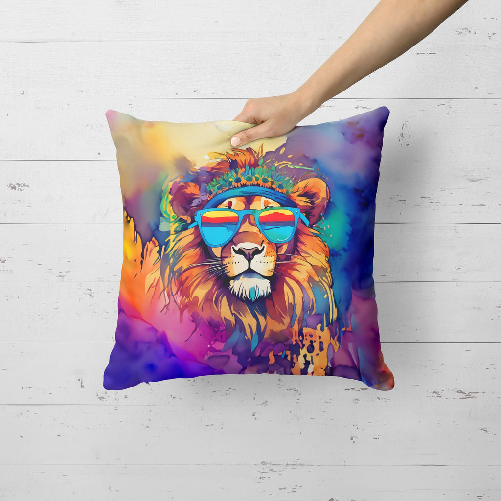 Hippie Animal Lion Decorative Throw Pillow 18x18 Indoor Outdoor Accent Cushion, Fabric Cover with Insert for Sofa, Bed, Porch & Living Room