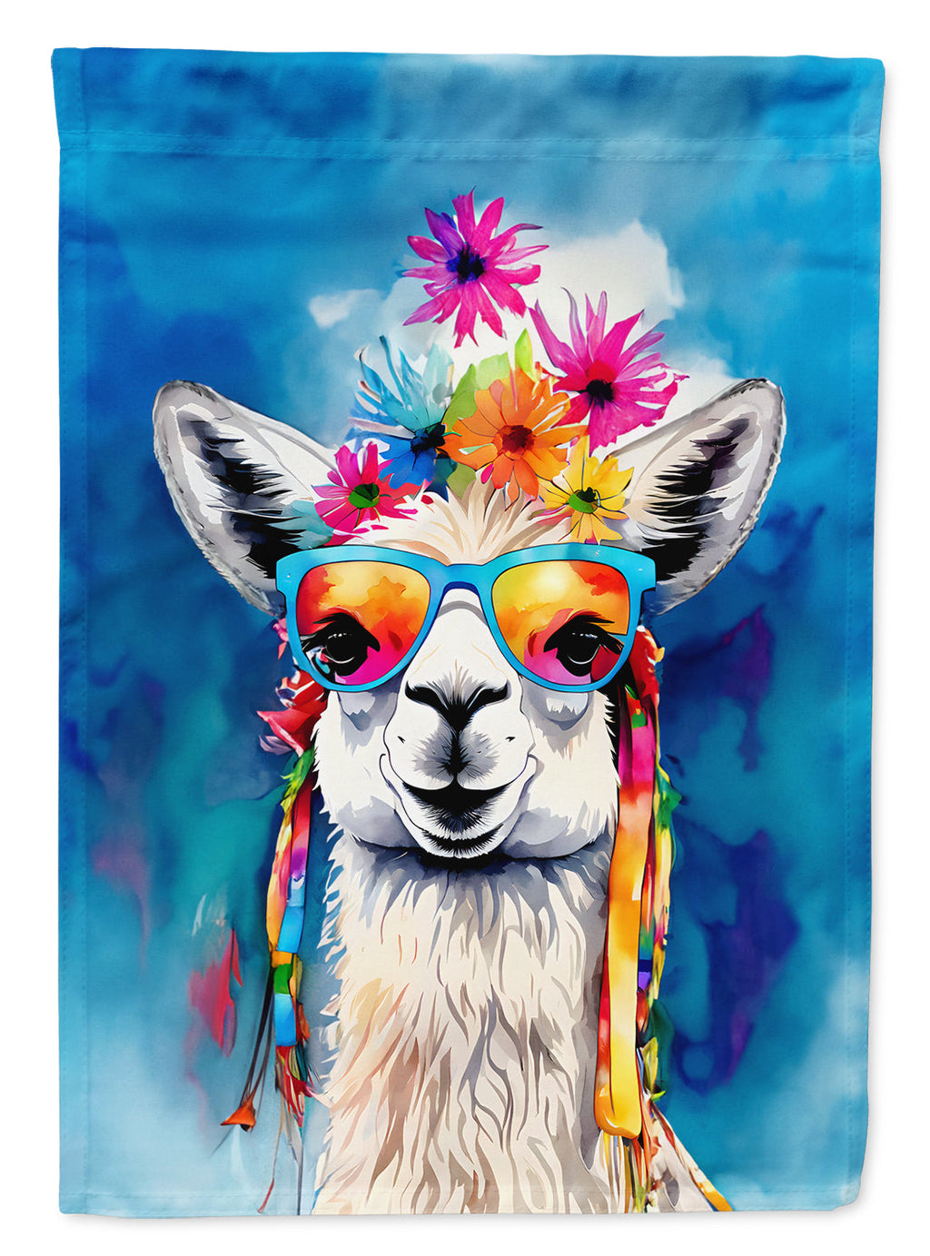 Hippie Animal Llama House Flag 28x40 Porch Sleeve Pole Decorative Outside Yard Banner Artwork Wall Hanging, Polyester
