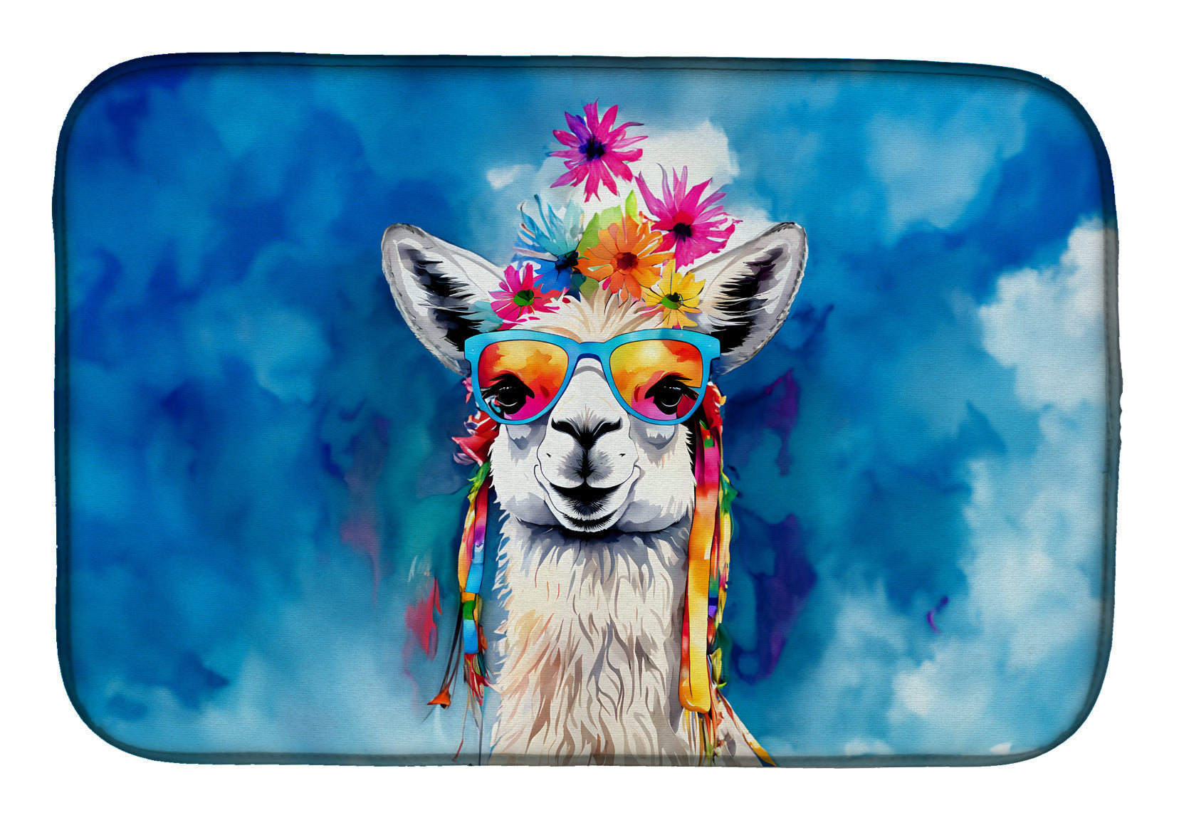 Hippie Animal Llama Dish Drying Mat Absorbent Dish Drying Mat Pad for Kitchen Counter Dish Drainer Mat for Countertop, 14 x 21", Multicolor