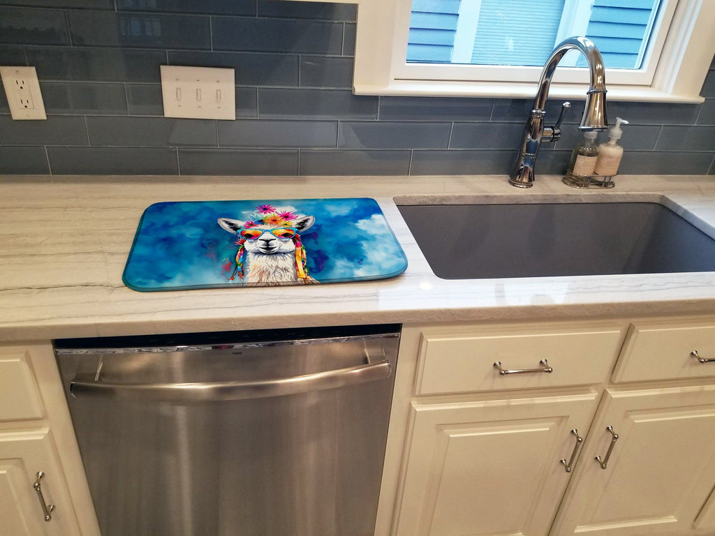 Hippie Animal Llama Dish Drying Mat Absorbent Dish Drying Mat Pad for Kitchen Counter Dish Drainer Mat for Countertop, 14 x 21", Multicolor