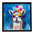 Hippie Animal Llama Framed Metal Print Bathroom, Kitchen, Office, Home Decor Wall Art Ready to Hang, Square, 8X8
