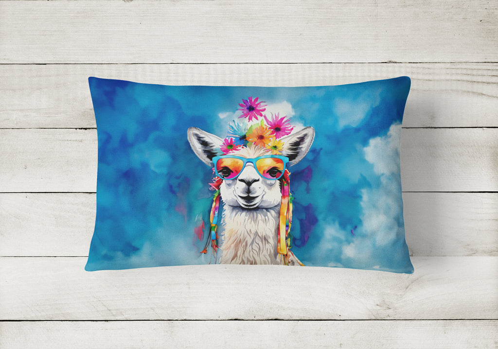 Hippie Animal Llama Decorative Throw Pillow 12x16 Indoor Outdoor Accent Cushion, Fabric Cover with Insert for Sofa, Bed, Porch & Living Room