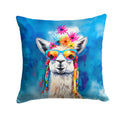 Hippie Animal Llama Decorative Throw Pillow 14x14 Indoor Outdoor Accent Cushion, Fabric Cover with Insert for Sofa, Bed, Porch & Living Room