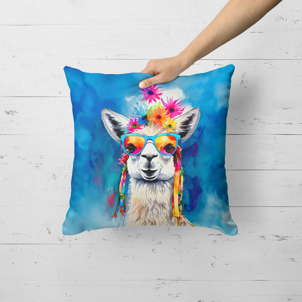 Hippie Animal Llama Decorative Throw Pillow 18x18 Indoor Outdoor Accent Cushion, Fabric Cover with Insert for Sofa, Bed, Porch & Living Room