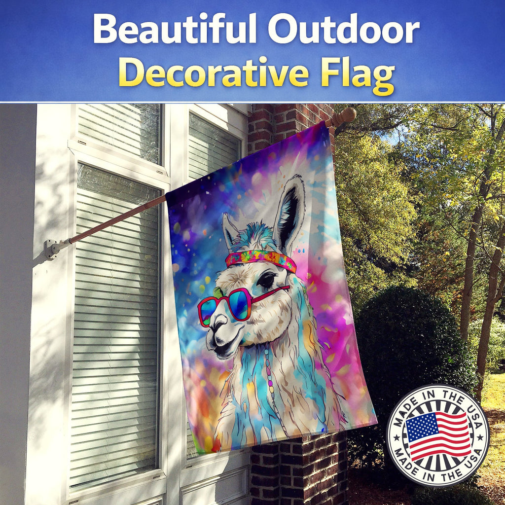 Hippie Animal Llama House Flag 28x40 Porch Sleeve Pole Decorative Outside Yard Banner Artwork Wall Hanging, Polyester