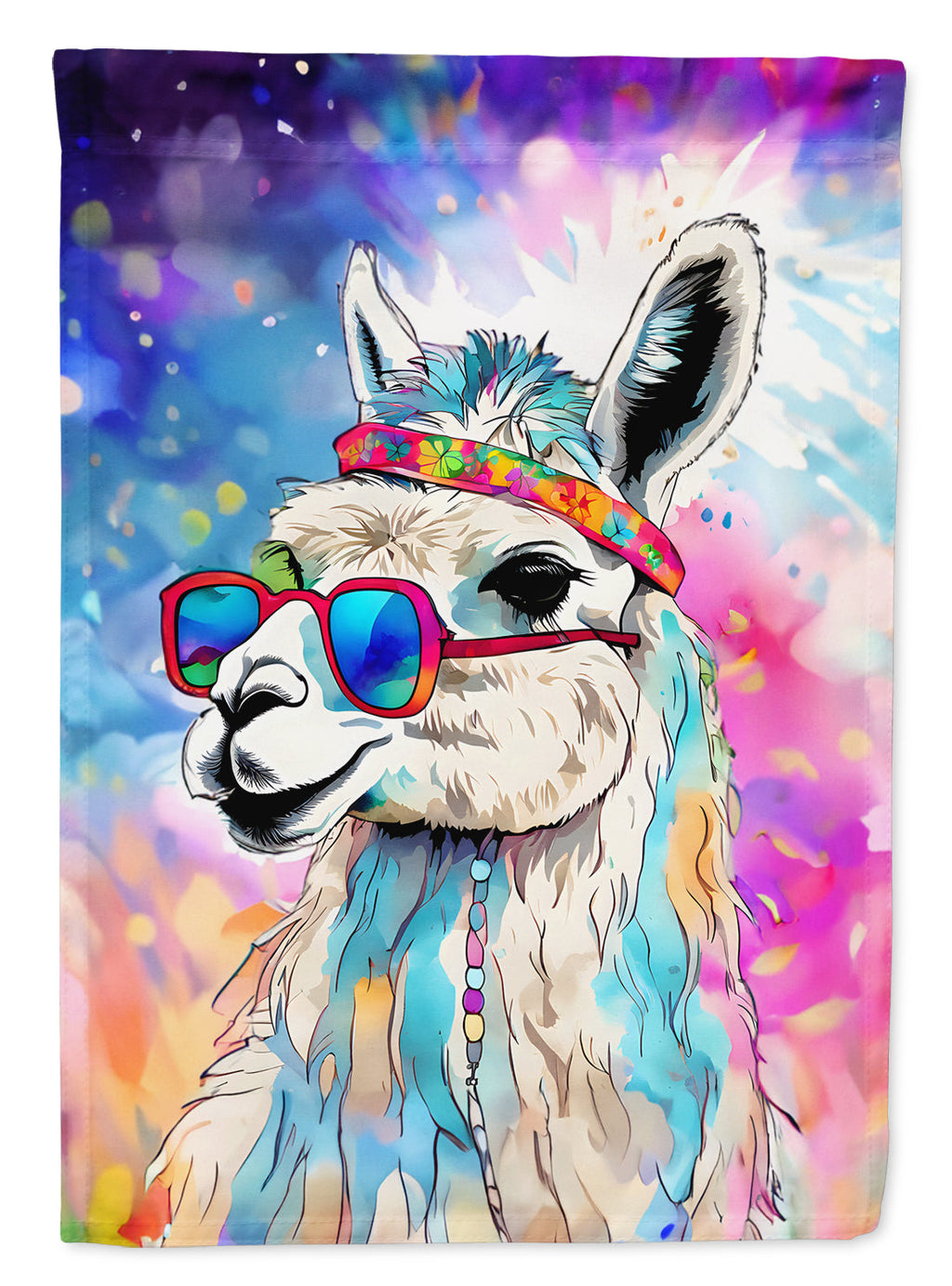 Hippie Animal Llama House Flag 28x40 Porch Sleeve Pole Decorative Outside Yard Banner Artwork Wall Hanging, Polyester