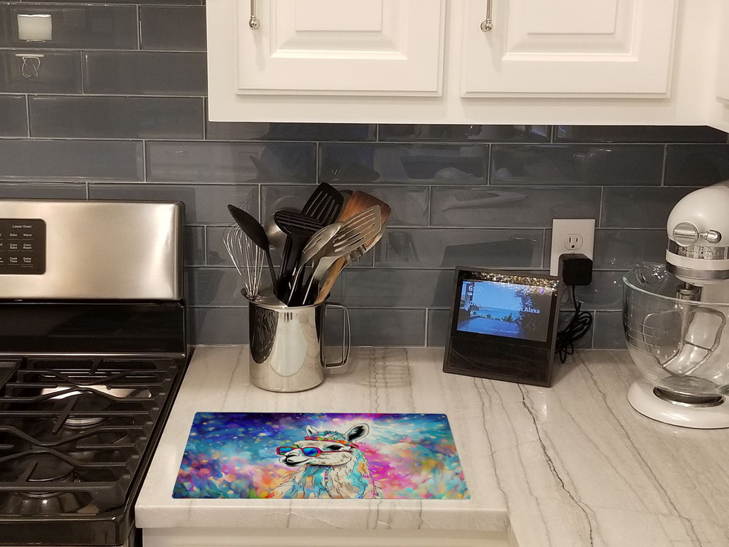 Hippie Animal Llama Cutting Board Tempered Glass Kitchen Cutting Surface, Heat Resistant Chopping, Non-Slip Feet, Food Prep & Serving