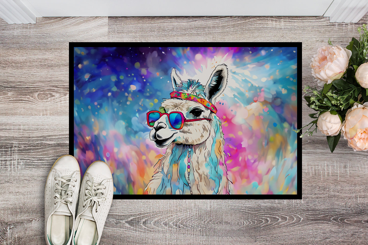 Hippie Animal Llama Doormat Indoor Outdoor 18H X 27W Front Door Mat Rugs for Entryway, Non Slip Washable