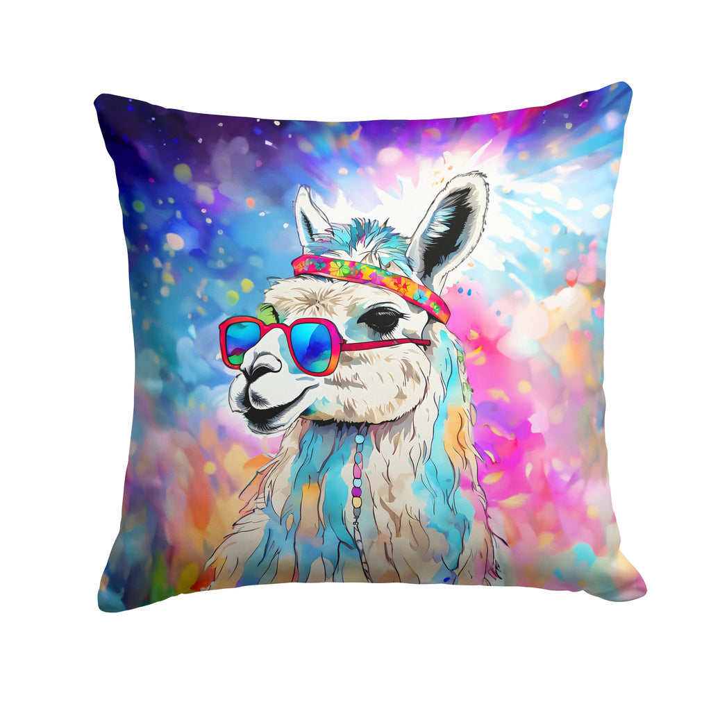 Hippie Animal Llama Decorative Throw Pillow 18x18 Indoor Outdoor Accent Cushion, Fabric Cover with Insert for Sofa, Bed, Porch & Living Room