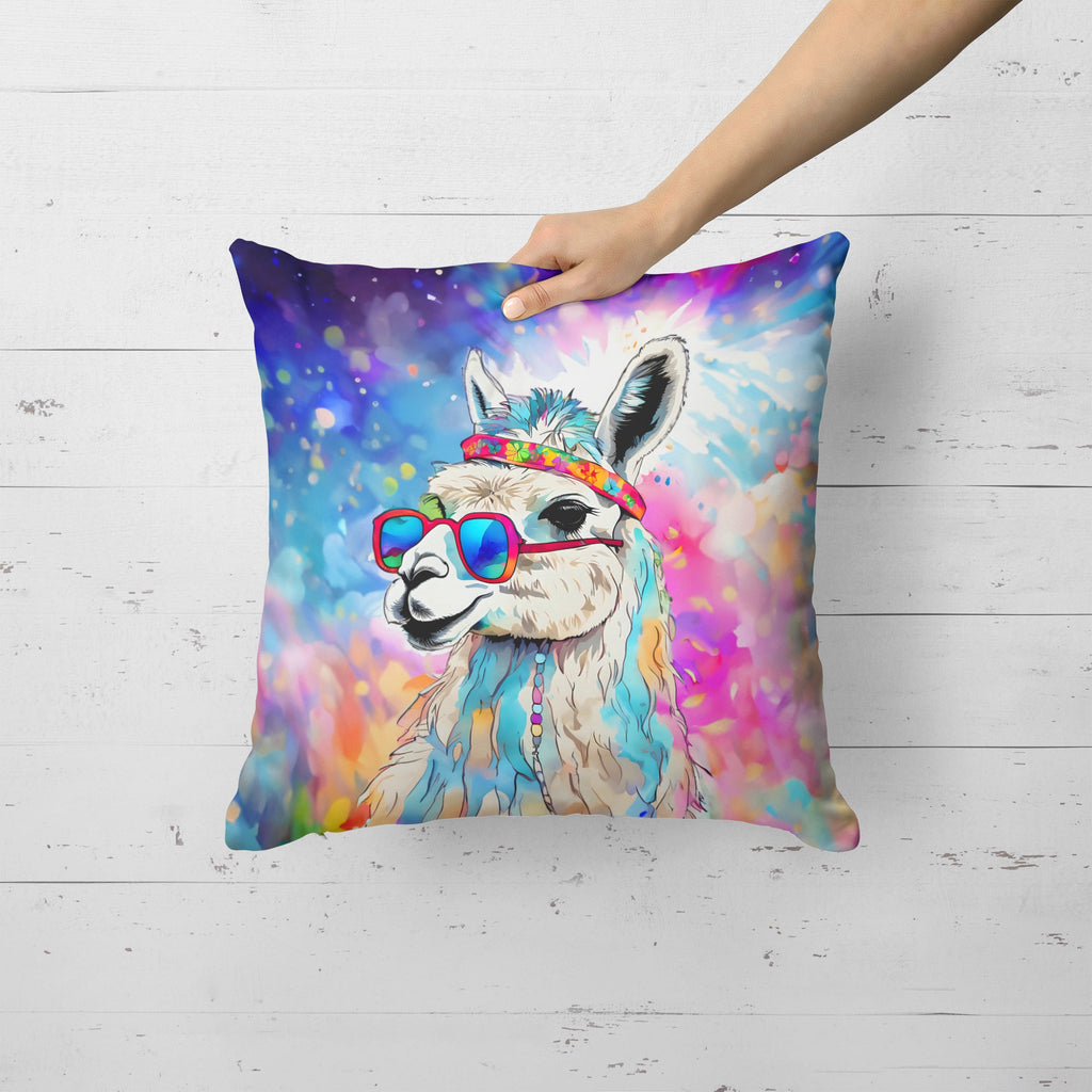 Hippie Animal Llama Decorative Throw Pillow 18x18 Indoor Outdoor Accent Cushion, Fabric Cover with Insert for Sofa, Bed, Porch & Living Room