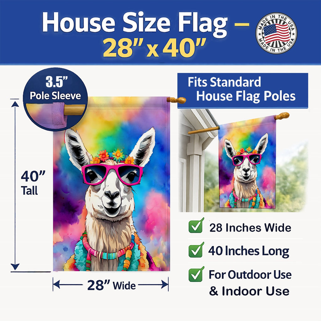 Hippie Animal Llama House Flag 28x40 Porch Sleeve Pole Decorative Outside Yard Banner Artwork Wall Hanging, Polyester