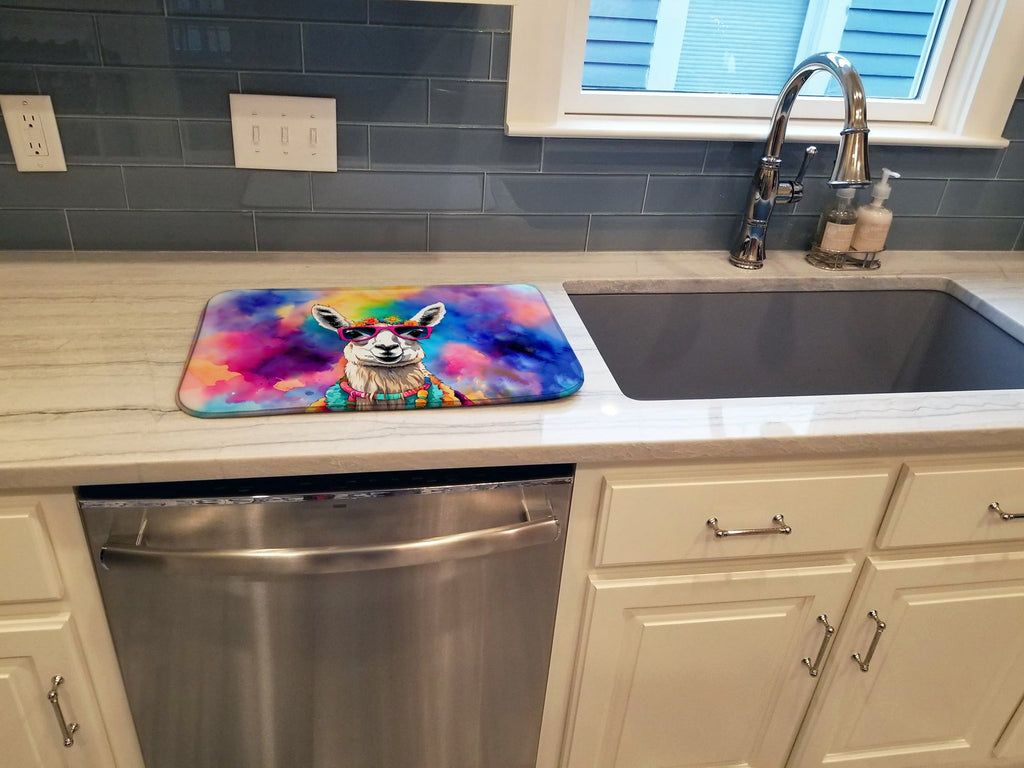 Hippie Animal Llama Dish Drying Mat Absorbent Dish Drying Mat Pad for Kitchen Counter Dish Drainer Mat for Countertop, 14 x 21", Multicolor