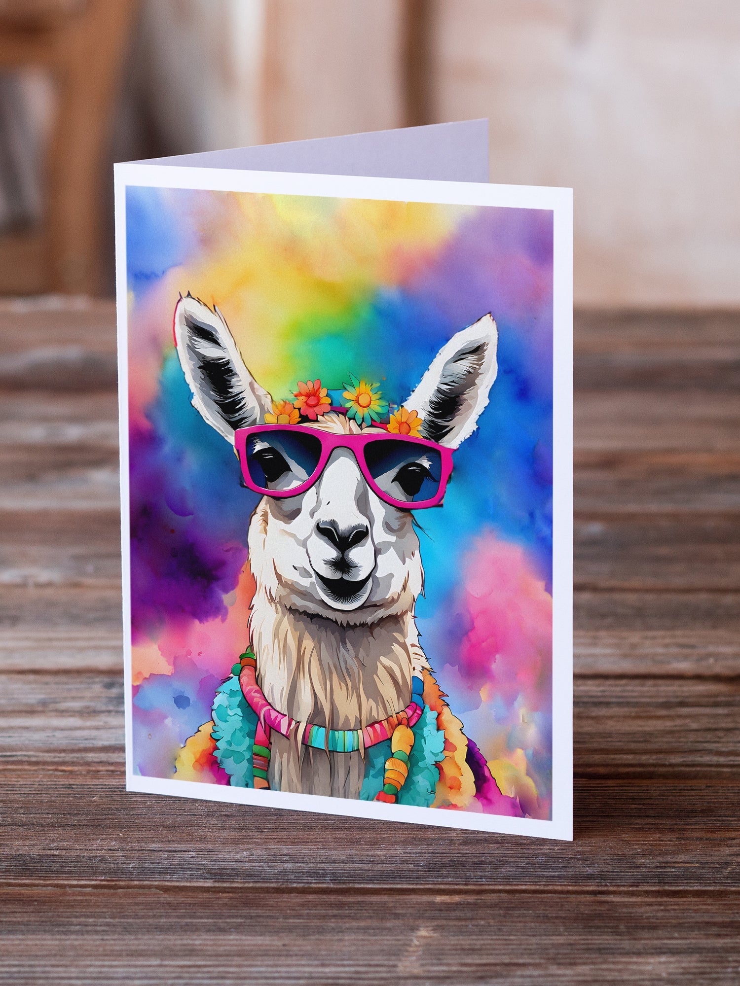 Hippie Animal Llama Greeting Cards Pack of 8 Blank Cards with Envelopes Whimsical A7 Size 5x7