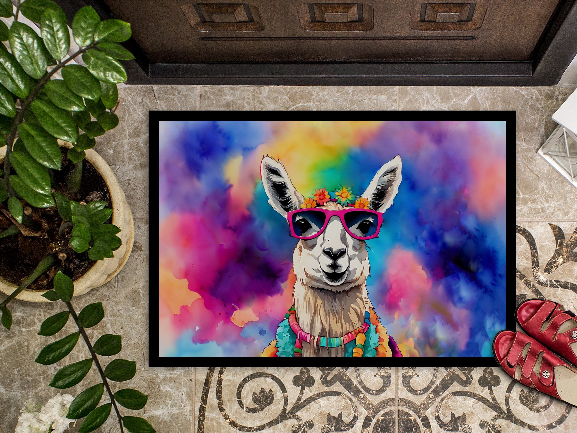 Hippie Animal Llama Doormat Indoor Outdoor 24H X 36W Front Door Mat Rugs for Entryway, Non Slip Washable Low Pile,