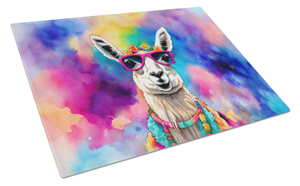 Hippie Animal Llama Cutting Board Tempered Glass Kitchen Cutting Surface, Heat Resistant Chopping, Non-Slip Feet, Food Prep & Serving