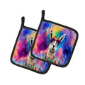 Hippie Animal Llama Pot Holder Set of 2 Heat Resistant Quilted Hot Pads 7.5 x 7.5 Inch, Insulated Kitchen Trivets for Cooking & Baking