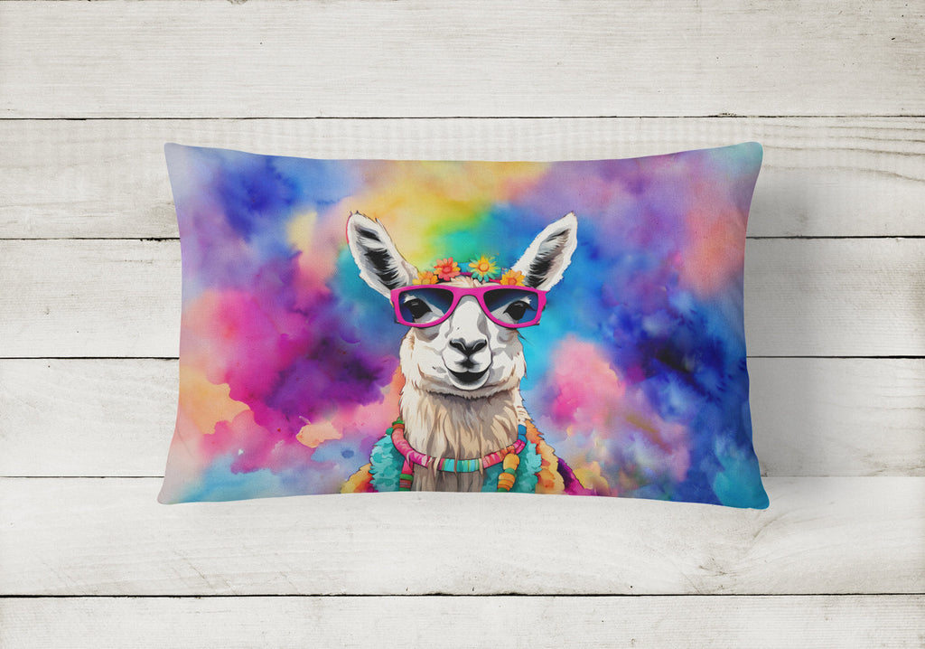 Hippie Animal Llama Decorative Throw Pillow 12x16 Indoor Outdoor Accent Cushion, Fabric Cover with Insert for Sofa, Bed, Porch & Living Room