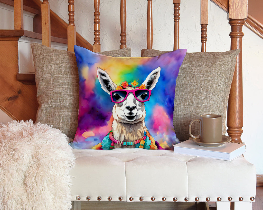 Hippie Animal Llama Decorative Throw Pillow 14x14 Indoor Outdoor Accent Cushion, Fabric Cover with Insert for Sofa, Bed, Porch & Living Room