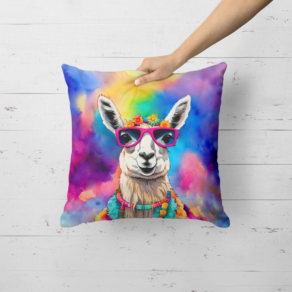 Hippie Animal Llama Decorative Throw Pillow 18x18 Indoor Outdoor Accent Cushion, Fabric Cover with Insert for Sofa, Bed, Porch & Living Room