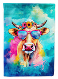 Hippie Animal Malvi Cow House Flag 28x40 Porch Sleeve Pole Decorative Outside Yard Banner Artwork Wall Hanging, Polyester