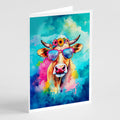 Hippie Animal Malvi Cow Greeting Cards Pack of 8 Blank Cards with Envelopes Whimsical A7 Size 5x7