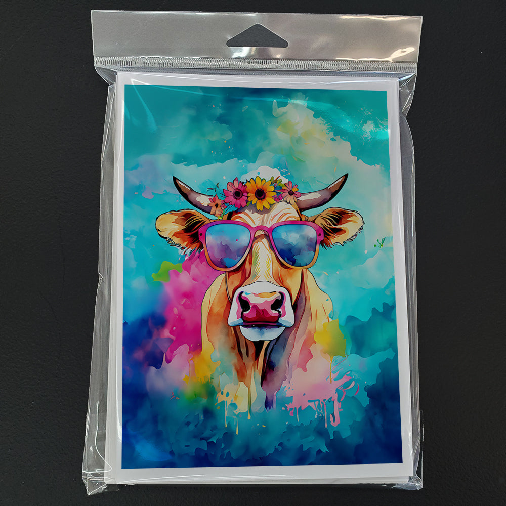 Hippie Animal Malvi Cow Greeting Cards Pack of 8 Blank Cards with Envelopes Whimsical A7 Size 5x7