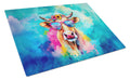 Hippie Animal Malvi Cow Cutting Board Tempered Glass Kitchen Cutting Surface, Heat Resistant Chopping, Non-Slip Feet, Food Prep & Serving