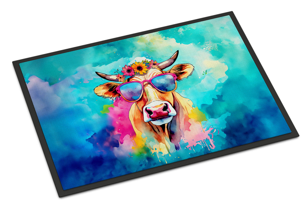 Hippie Animal Malvi Cow Doormat Indoor Outdoor 18H X 27W Front Door Mat Rugs for Entryway, Non Slip Washable