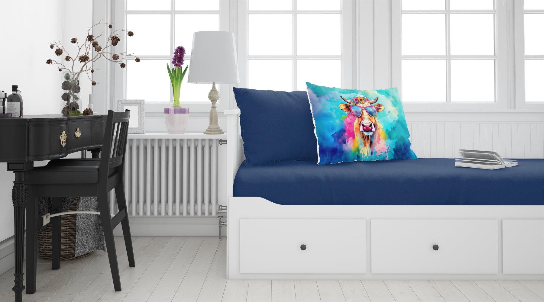 Hippie Animal Malvi Cow Standard Pillowcase Lightweight Super Soft Easy Care Decorative Artwork Pillowcase, Standard