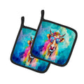 Hippie Animal Malvi Cow Pot Holder Set of 2 Heat Resistant Quilted Hot Pads 7.5 x 7.5 Inch, Insulated Kitchen Trivets for Cooking & Baking