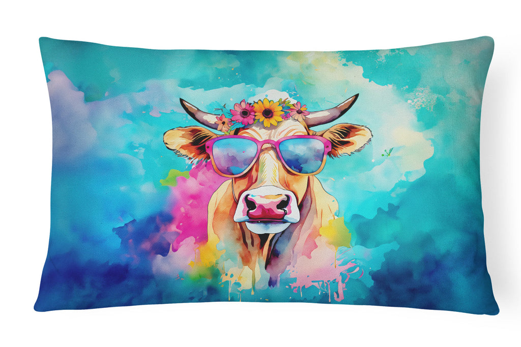 Hippie Animal Malvi Cow Decorative Throw Pillow 12x16 Indoor Outdoor Accent Cushion, Fabric Cover with Insert for Sofa, Bed, Porch & Living Room