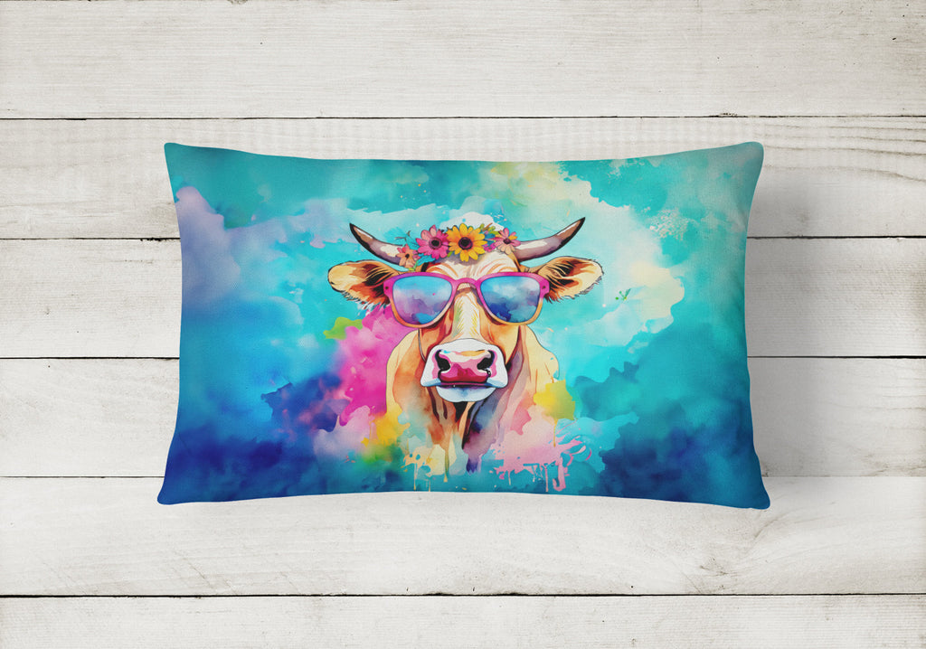 Hippie Animal Malvi Cow Decorative Throw Pillow 12x16 Indoor Outdoor Accent Cushion, Fabric Cover with Insert for Sofa, Bed, Porch & Living Room