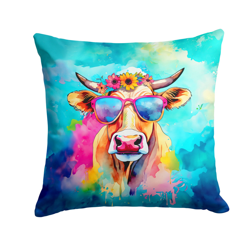 Hippie Animal Malvi Cow Decorative Throw Pillow 18x18 Indoor Outdoor Accent Cushion, Fabric Cover with Insert for Sofa, Bed, Porch & Living Room