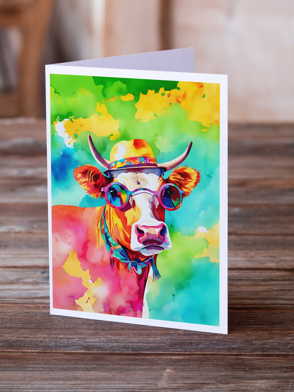 Hippie Animal Malvi Cow Greeting Cards Pack of 8 Blank Cards with Envelopes Whimsical A7 Size 5x7