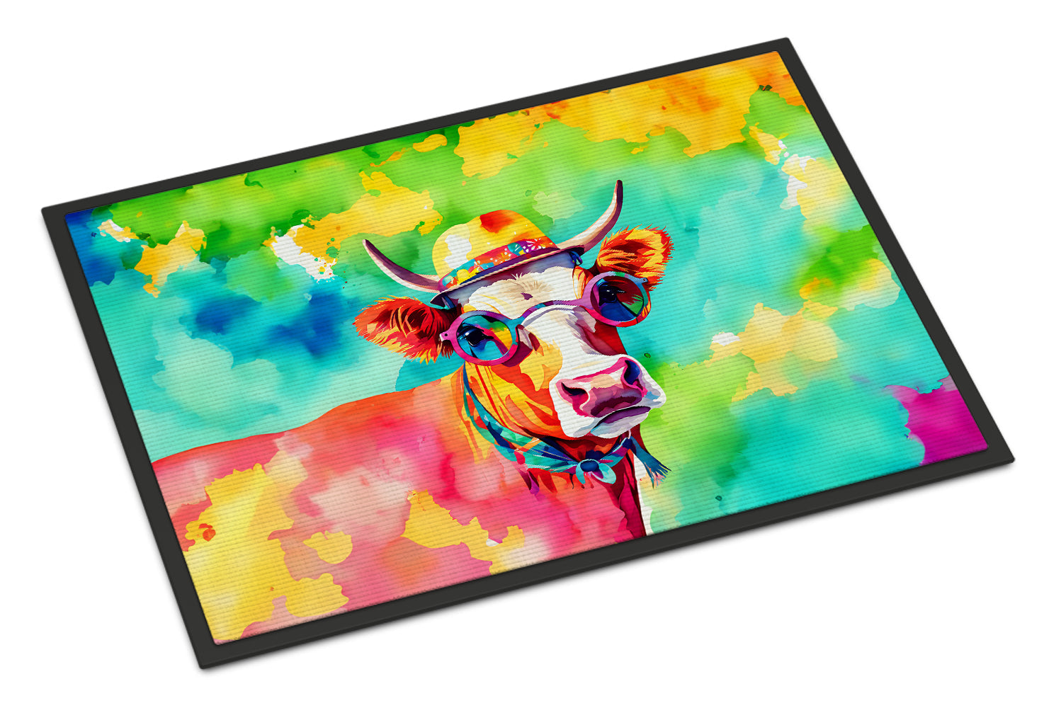 Hippie Animal Malvi Cow Doormat Indoor Outdoor 24H X 36W Front Door Mat Rugs for Entryway, Non Slip Washable Low Pile,