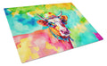 Hippie Animal Malvi Cow Cutting Board Tempered Glass Kitchen Cutting Surface, Heat Resistant Chopping, Non-Slip Feet, Food Prep & Serving