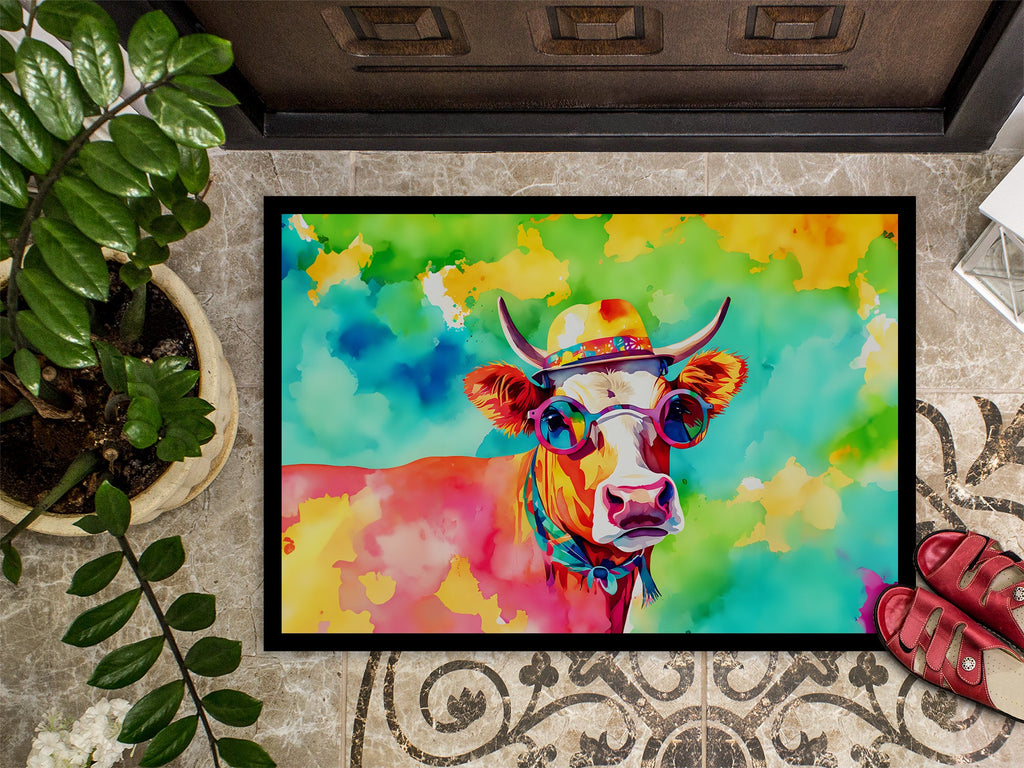 Hippie Animal Malvi Cow Doormat Indoor Outdoor 18H X 27W Front Door Mat Rugs for Entryway, Non Slip Washable
