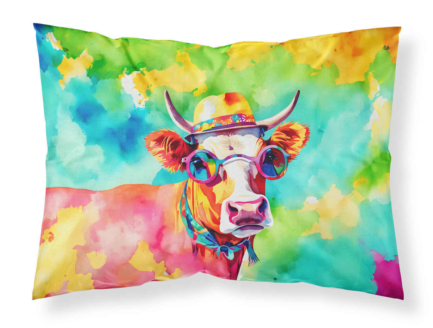 Hippie Animal Malvi Cow Standard Pillowcase Lightweight Super Soft Easy Care Decorative Artwork Pillowcase, Standard