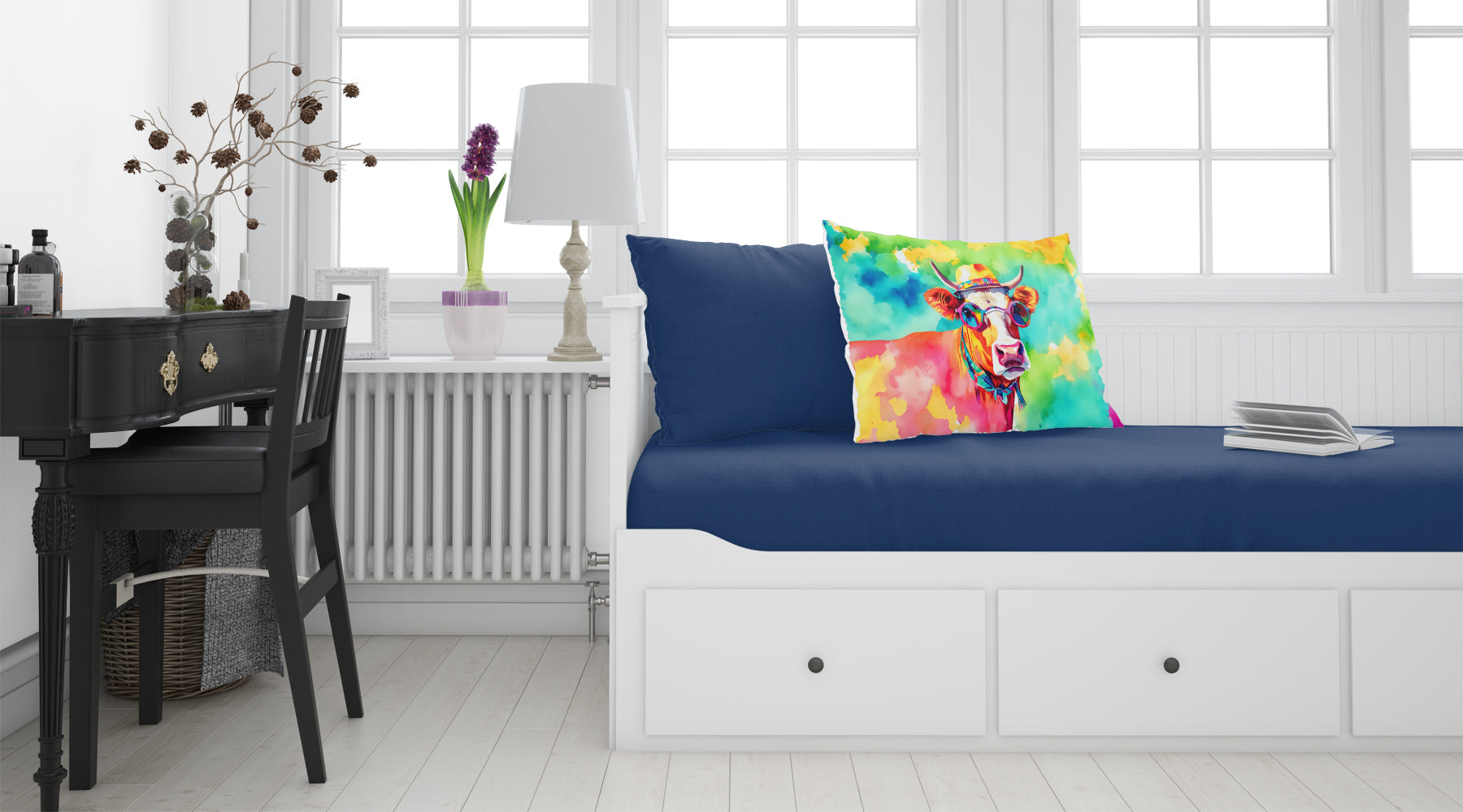 Hippie Animal Malvi Cow Standard Pillowcase Lightweight Super Soft Easy Care Decorative Artwork Pillowcase, Standard