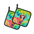 Hippie Animal Malvi Cow Pot Holder Set of 2 Heat Resistant Quilted Hot Pads 7.5 x 7.5 Inch, Insulated Kitchen Trivets for Cooking & Baking
