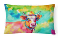 Hippie Animal Malvi Cow Decorative Throw Pillow 12x16 Indoor Outdoor Accent Cushion, Fabric Cover with Insert for Sofa, Bed, Porch & Living Room