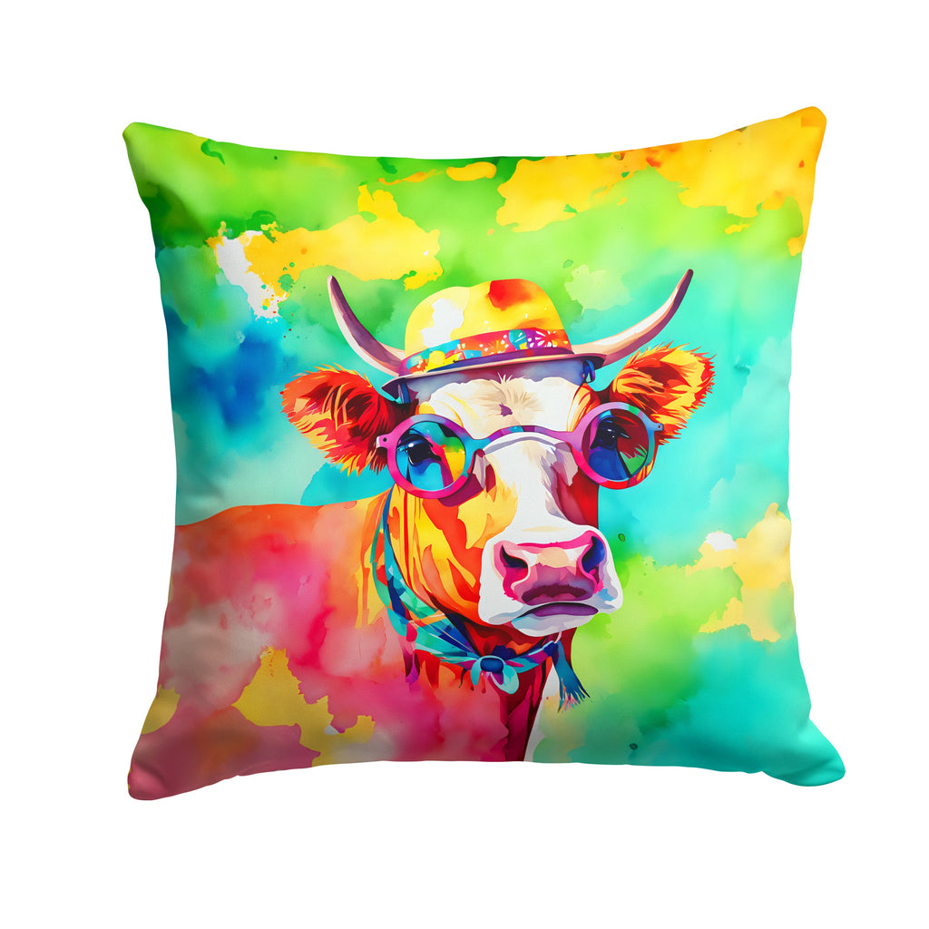 Hippie Animal Malvi Cow Decorative Throw Pillow 18x18 Indoor Outdoor Accent Cushion, Fabric Cover with Insert for Sofa, Bed, Porch & Living Room