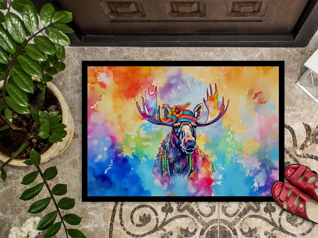 Hippie Animal Moose Doormat Indoor Outdoor 24H X 36W Front Door Mat Rugs for Entryway, Non Slip Washable Low Pile,