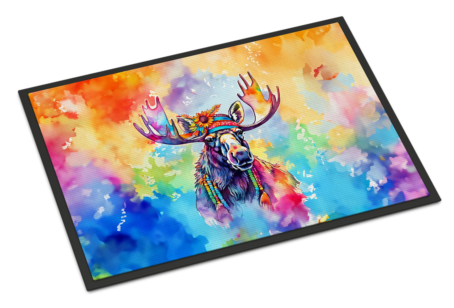 Hippie Animal Moose Doormat Indoor Outdoor 18H X 27W Front Door Mat Rugs for Entryway, Non Slip Washable