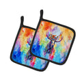 Hippie Animal Moose Pot Holder Set of 2 Heat Resistant Quilted Hot Pads 7.5 x 7.5 Inch, Insulated Kitchen Trivets for Cooking & Baking